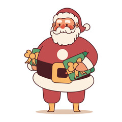 Santa Claus with gift boxes vector Christmas cartoon character isolated on a white background.