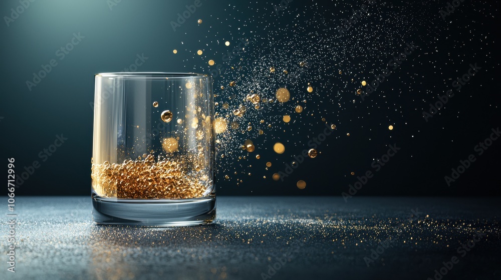 Aufkleber Discover the alluring sparkle of gold dust in a glass and its captivating visual appeal