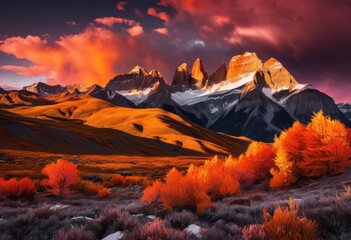 Obraz premium majestic mountain peaks rising above dramatic sky dynamic cloud patterns rich color contrasts, backdrop, scenery, landscape, nature, summit, terrain