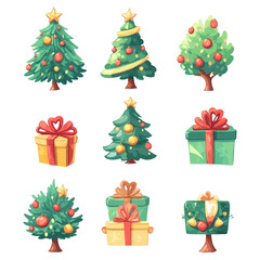 Christmas presents, a cartoon vector illustration set isolated on a white background