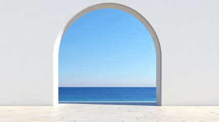 Elegant white stone archway framing a stunning ocean view, inviting tranquility and natural beauty.