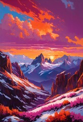 Obraz premium majestic mountain landscapes showcasing stunning peaks dramatic cloud formations vibrant sky, clouds, nature, scenery, summit, view, altitude, terrain