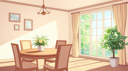 Fototapeta premium Sunlit Dining Room Interior Design with Window View