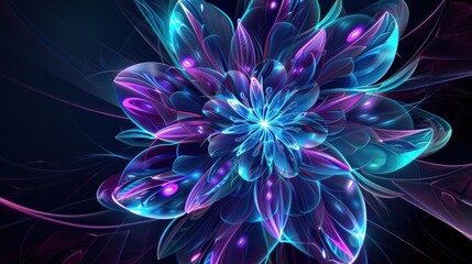 Fototapeta premium Glowing Blue and Purple Fractal Flower