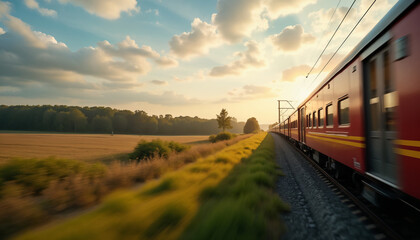Obraz premium Scenic Train Journey at Sunset