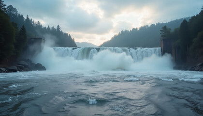 Majestic Waterfall Surrounded by Lush Forest