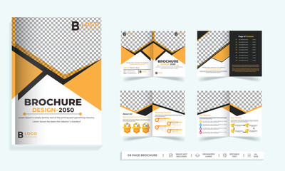 Corporate theme 8 pages business company profile brochure design, Minimal & clean geometric design of an 8-page yellow color template for brochure, A4 8 Page Brochure Template