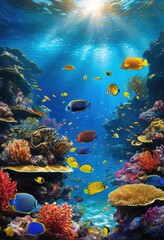 Obraz premium exploring captivating undersea world filled colorful coral diverse marine lively oceania ecosystems bursting vibrant species, reef, fish, underwater