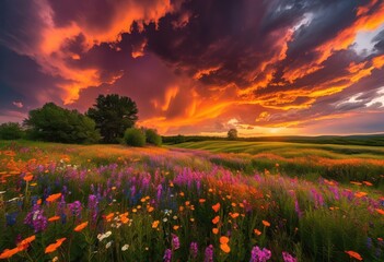 stunning vibrant fields enhanced dramatic overhead skies showcasing seasonal transformations lush landscapes, sky, clouds, nature, sunlight, flora