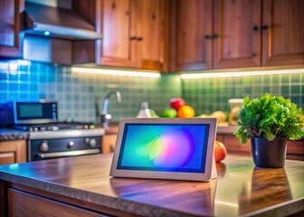 Smart Home Hub on Kitchen Counter - Silhouette Photography of Modern Technology Controlling Lighting, Temperature, and Security with Touch Controls