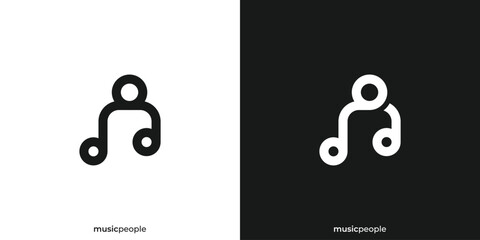 Abstract Music People Logo. Music Note and Person with Lineart Outline Style. Musician Logo, Icon, Symbol, Vector, Design Inspiration.