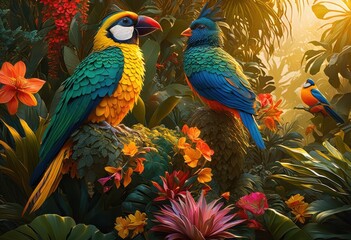 Obraz premium stunning close views lush colorful animal habitats featuring diverse flora fauna vivid detail, nature, forest, jungle, ecosystem, wildlife, plants
