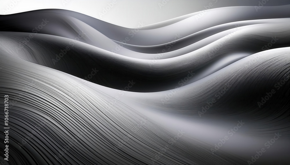 Aufkleber Abstract Metallic Waveforms with Precision Line Texture. Smooth, Curved Metallic Surfaces in Black and White. Perfect for Technology, Minimalist Backgrounds, and Modern Art Concepts