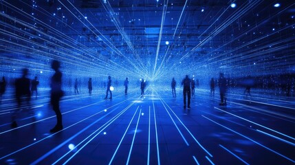 Blue Light Beam Abstract Background with Silhouettes