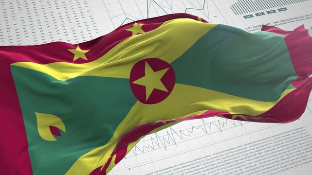 Grenada flag - Waving flag on report analytics data statement