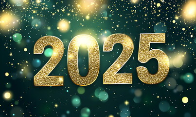 Happy New Year 2025 with golden text, AI generated