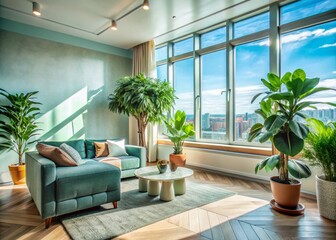 Spacious Room with Warm Lighting and Potted Plant in Modern Architectural Design, Cozy Interior, Natural Decor, and Inviting Atmosphere for Home and Office Spaces