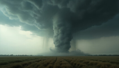 Massive Tornado Forming Over Field