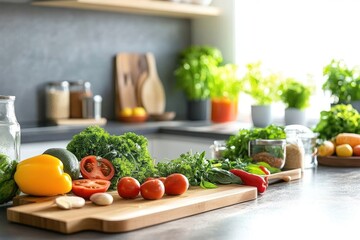 Fresh Produce on a Cutting Board in a Kitchen