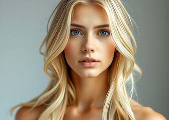 Naklejka premium Beautiful woman with blonde hair Soft background, natural light