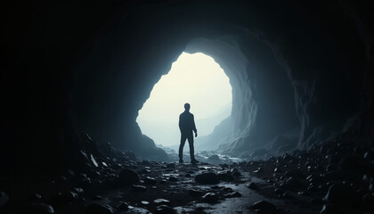 Mysterious Silhouette in a Dark Cave