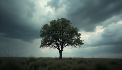 Fototapeta premium Solitary Tree Against Dark Storm Clouds