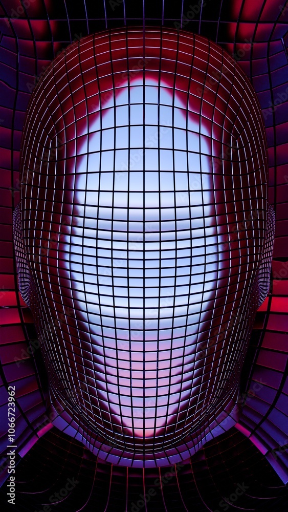 Poster abstract geometric head with grid pattern and futuristic colors