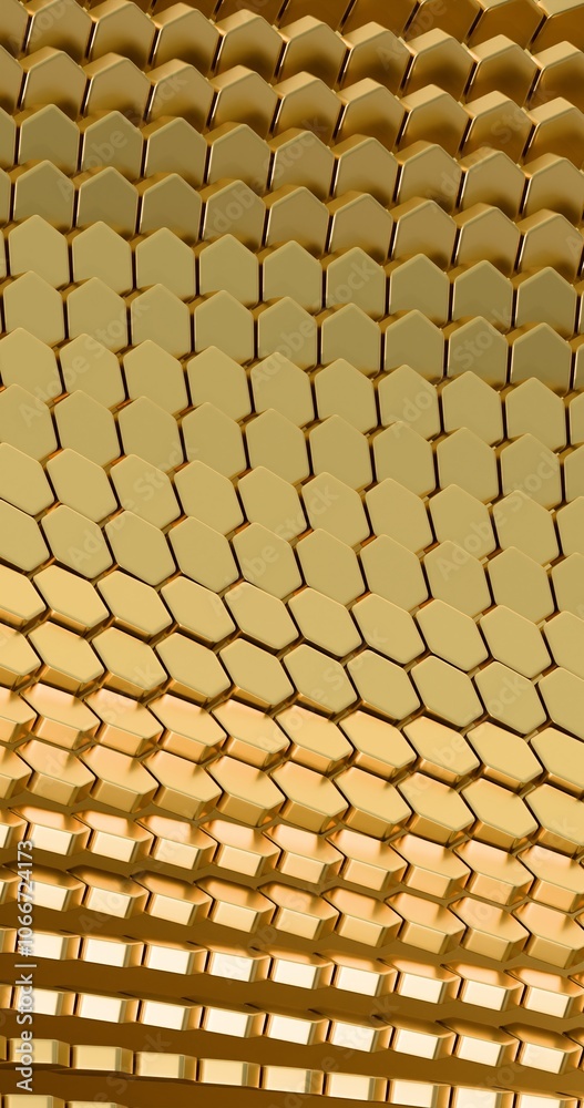 Poster Abstract 3D Hexagonal Gold Pattern with Reflective Texture