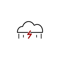 Cloud and lightning bolt  sketch line icon isolated on white  background. 