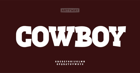 Obraz premium Bold slab serif alphabet, vintage western style letters, rugged font for rustic posters, cowboy signage, iconic bar branding, retro Americana headline, saloon logo. Wild west cartoon. Vector typeset
