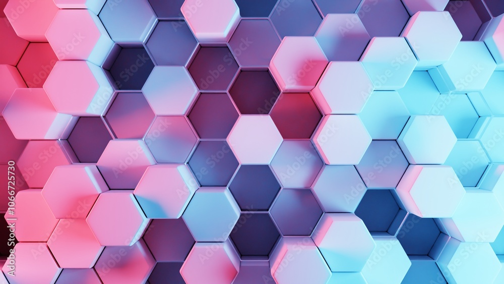 Poster Colorful 3D Hexagonal Pattern with Gradient Shades