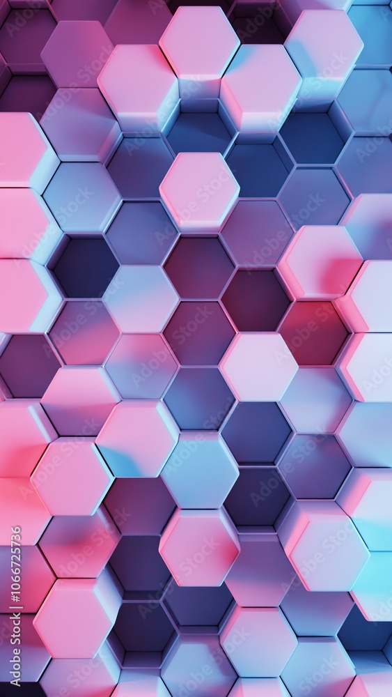 Poster Colorful 3D Hexagonal Pattern with Gradient Shades