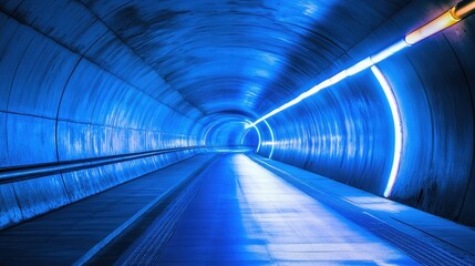 Blue Tunnel with Light Lines from Perspective View