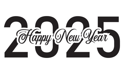 HAPPY NEW YEAR 2025 black vector brush calligraphy banner. isolated on white background. Vector illustration. EPS 10 