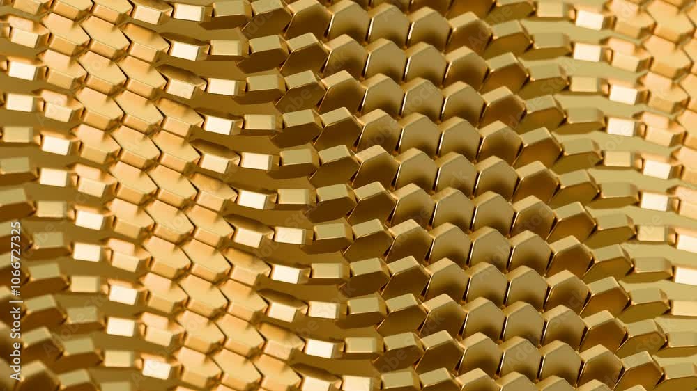Aufkleber Abstract 3D Hexagonal Gold Pattern with Reflective Texture