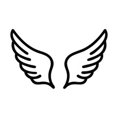 Outline Icon of Angel Wings Illustration, Simple black and white outline of a pair of angel wings, featuring a minimalist design ideal for religious or fantasy themes.
