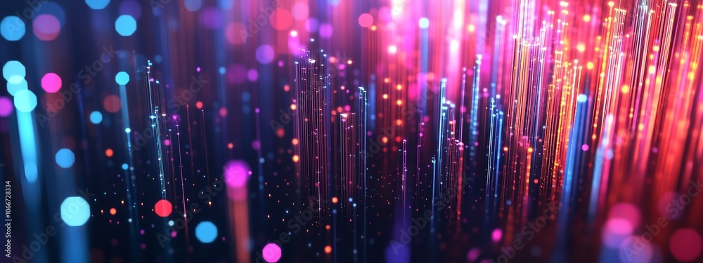 Poster vibrant digital abstract representation of glowing lines and dots creating a mesmerizing visual effe
