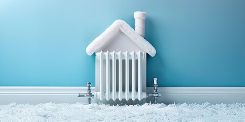 House Heating. Concept of Radiator Shaped like a House for Winter Heat Supply