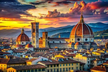 Obraz premium Stunning Florence City Skyline Vector Illustration with Macro Photography Elements, Capturing Architectural Details and Vibrant Colors for Urban Art Lovers