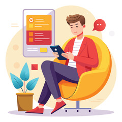 vector Freelancer with computer at home illustration