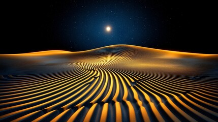 Abstract Desert Landscape with Night Sky and Moon Golden Sand Dunes Stars Astronomy Nature