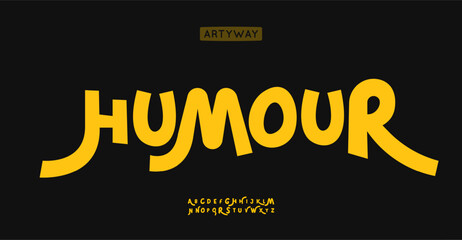 Playful comic alphabet, cartoon quirky letters, lighthearted lively font for kids entertainment, show branding, cheerful logo, fun headline. Vector typeset