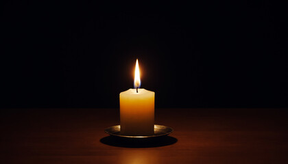  candle on table, perfect lighting, spot light with dark background