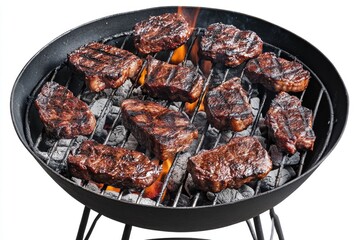 Sizzling grill with juicy steaks and hot dogs, perfect for backyard barbecues or outdoor gatherings