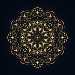 golden mandala ornament, round decorative design