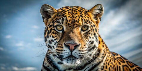 Fototapeta premium Stunning Portrait of a Jaguar Against a White Background - Captivating Wildlife Photography, Majestic Big Cat Close-Up, Nature's Beauty, Animal Portrait, Exotic Wildlife, Jungle Predator