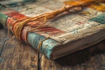 A close-up view of a book sitting on a wooden table, perfect for showcasing reading habits or office settings