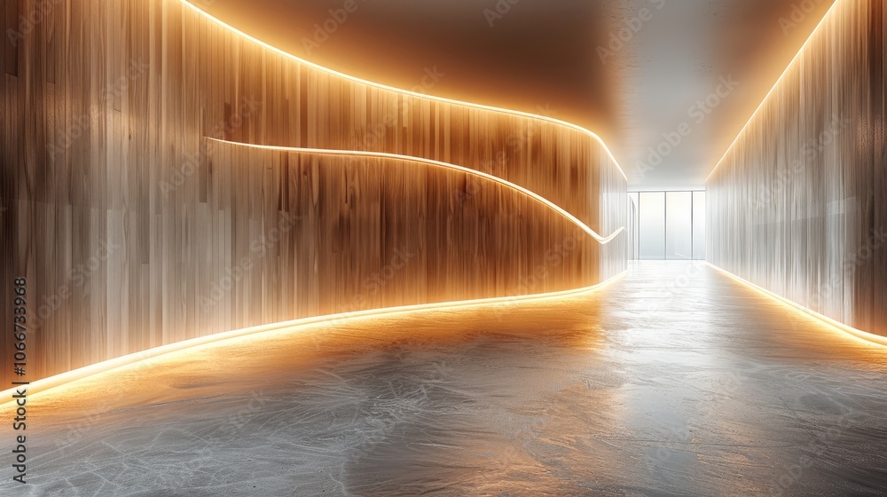 Aufkleber empty room. the walls are made from light wood with a white ceiling and floor. the room is large and
