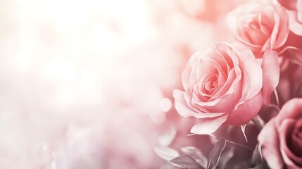Naklejka premium Soft Focus Pink Roses with Sunlit Blurred Background