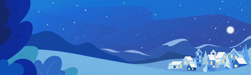 Winter night horizontal banner